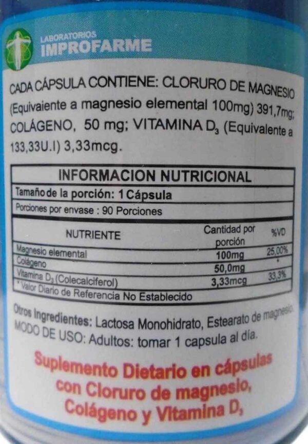 Cloruro Magnesio + Colageno + Vitamina D3 - 90 Capsulas