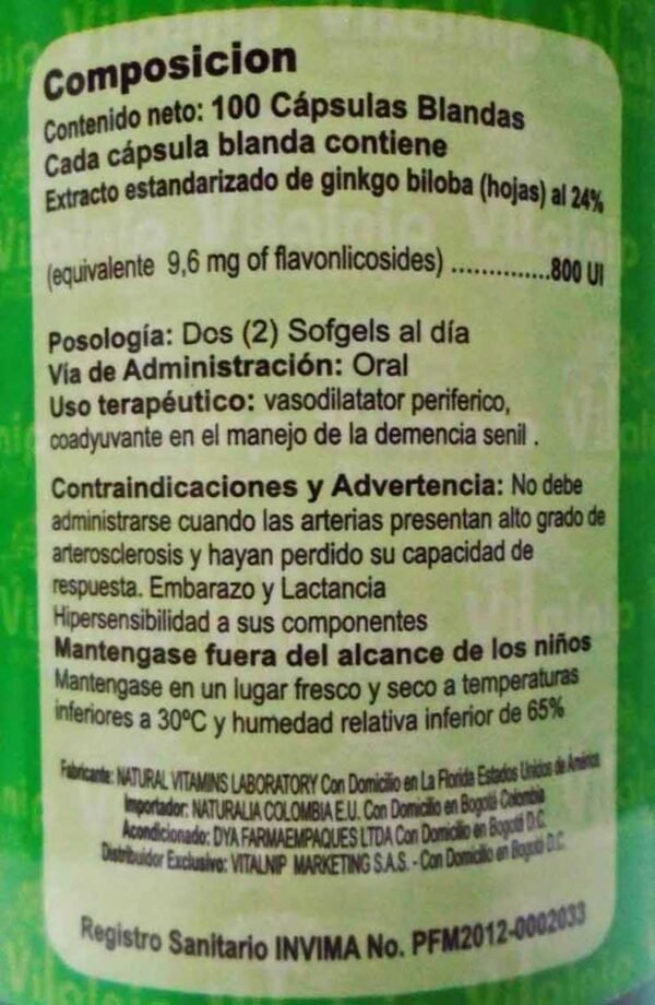 Ginkgo Biloba Forte 80 mg en 50 / 100 Capsulas