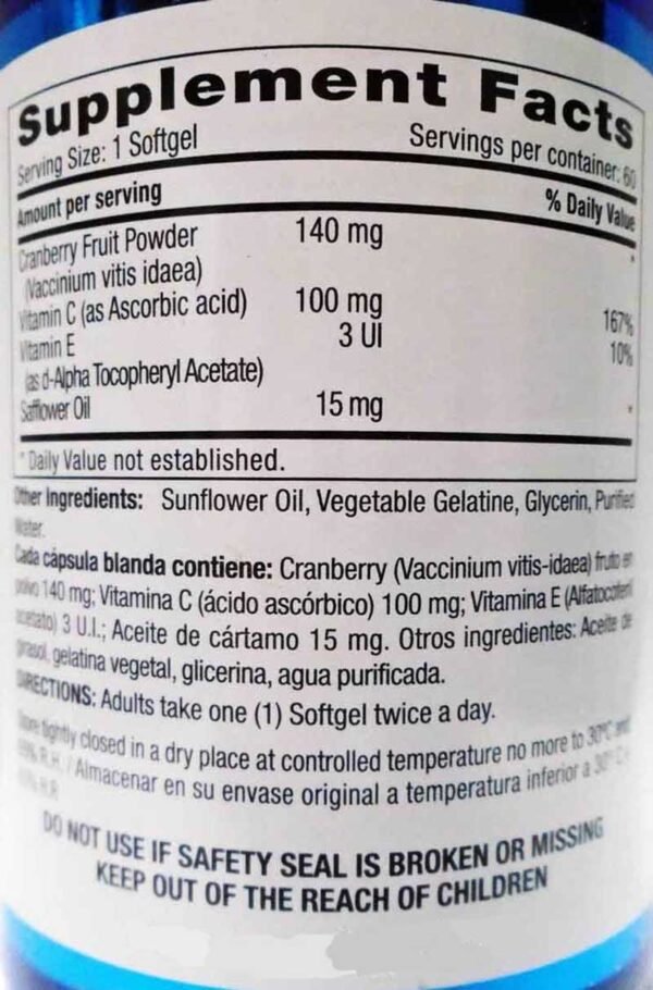 Cranberry Fruit Powder 140mg  60 Capsulas